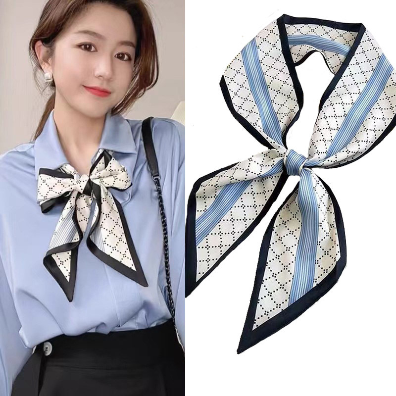 Korean version of rhombus scarf narrow long silk scarf women's decorative pointed fashion decorative hair band scarf wholesale
