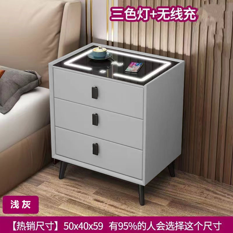 Mesa de cabecera inteligente de madera sólida de tres tiros gabinete multifuncional para dormitorios domésticos muebles modernos y simples armario de cabecera