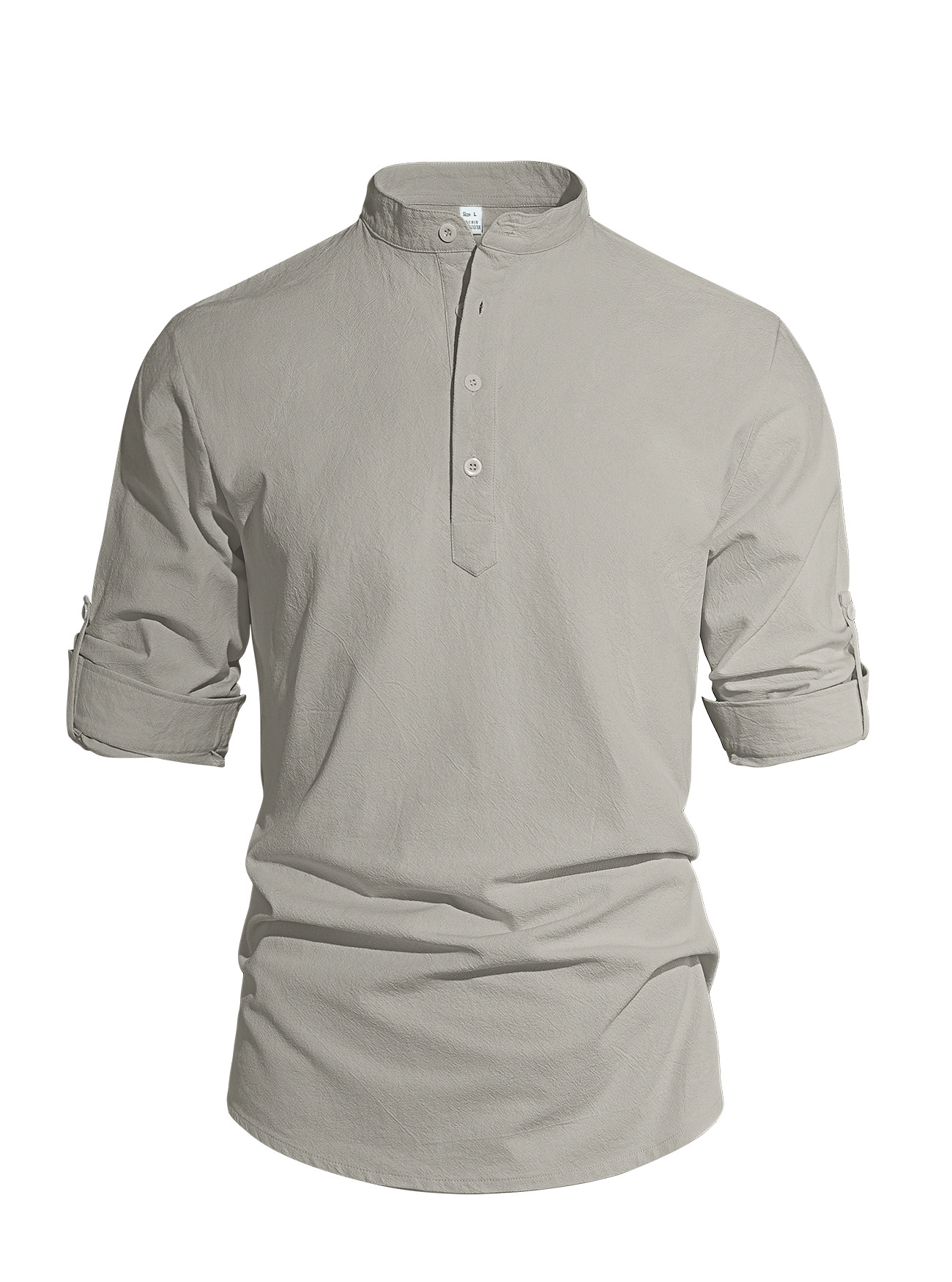 Nuevo cross-border camisa casual de hombre de moda de cuello de algodón y lino de manga larga camisa casual de color sólido para hombres