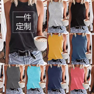 To map the production of a printed European and American cross-border foreign trade crew neck I-shaped leisure vest in stock women