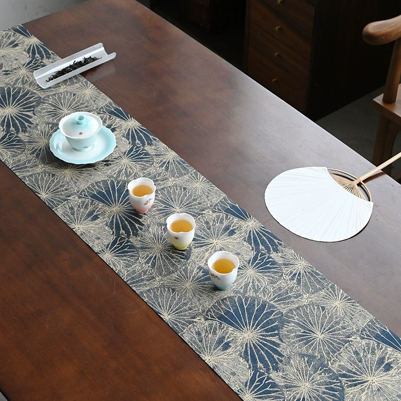 Чайный коврик из парчи, водонепроницаемый двухсторонний китайский вход, роскошный жаккардовый столик для бега из дзен-ткани, чайный столик с ковриком, свежая скатерть