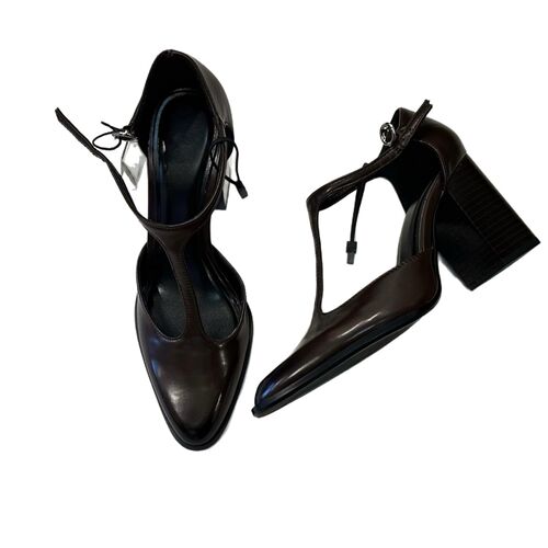 Stylish Mary Jane shoes with versatile design, leg-length accentuating features, retro British style, pointed toe, and T-strap high heels.