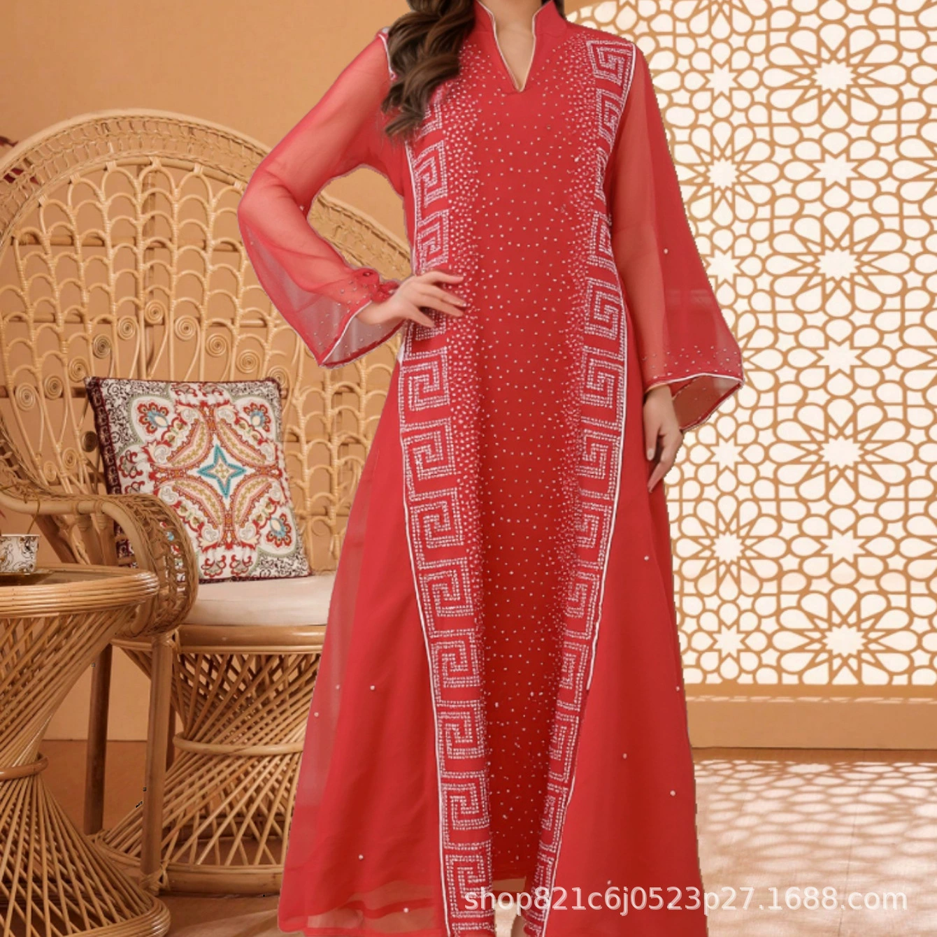 Musilin трансграничный новый женский халат из Ближнего Востока, модная и элегантная свободная длинная юбка с бисером и горячими бриллиантами, абая, независимая станция