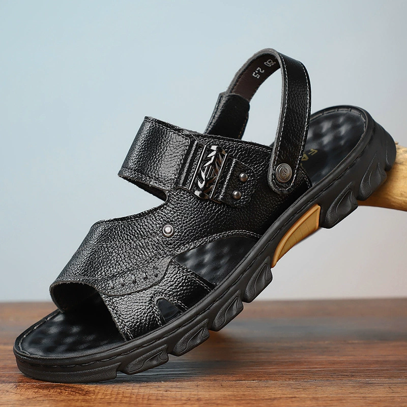 Мужские сандалии 2025 года, новые, очень больших размеров № 45, из натуральной кожи, на толстой подошве, пляжные, летние, для улицы, папины сандалии и шлепанцы с доставкой.