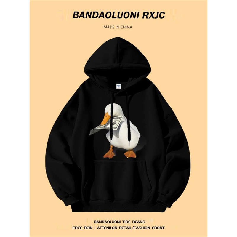 Silver Fox Velvet American Retro Fun Duck Pattern Hooded Sweatshirt for Men and Women Autumn and Winter ins Trendy Brand Loose Jacket Silver Fox Velvet American Retro Fun Duck Pattern Hooded Sweatshirt for Men and Women Autumn and Winter ins Trendy Brand Loose Jacket