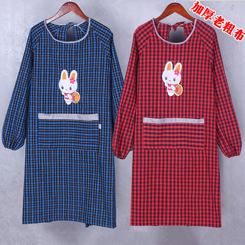 Cotton old coarse cloth apron long sleeve Korean fashion cute adult overalls autumn and winter thick work clothes LOGO