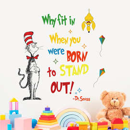 绅士猫彩色字母苏斯博士早教儿童背景装饰跨境可移除墙贴 MUP1936