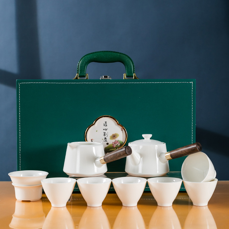 整套功夫茶具套裝羊脂玉白瓷家用陶瓷茶杯公司送禮商務禮品茶具