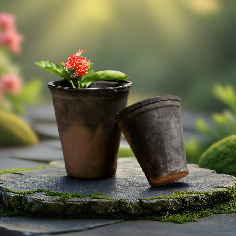 Red Pottery Flower Pot, Large Succulent Coarse Pottery Clay Breathable Mud Pot, Bamboo Tall Black Orchid Pottery Pot