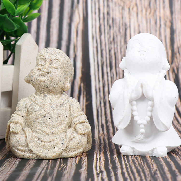 Piedra arenisca Zen pequeña maile decoración creativa hogar blanco arena estatua resina artesanía fábrica entrega de una sola pieza