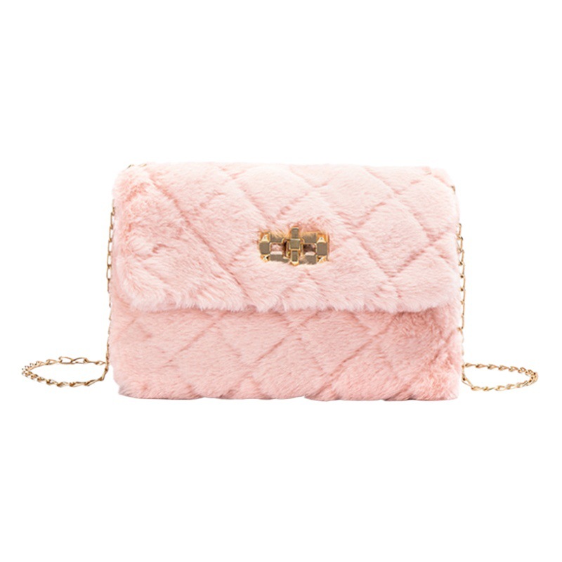 Bolso bandolera peludo para mujer 2022 otoño e invierno nuevo estilo coreano de moda bolso de hombro de la cadena del todo fósforo cerradura pequeña bolsa cuadrada