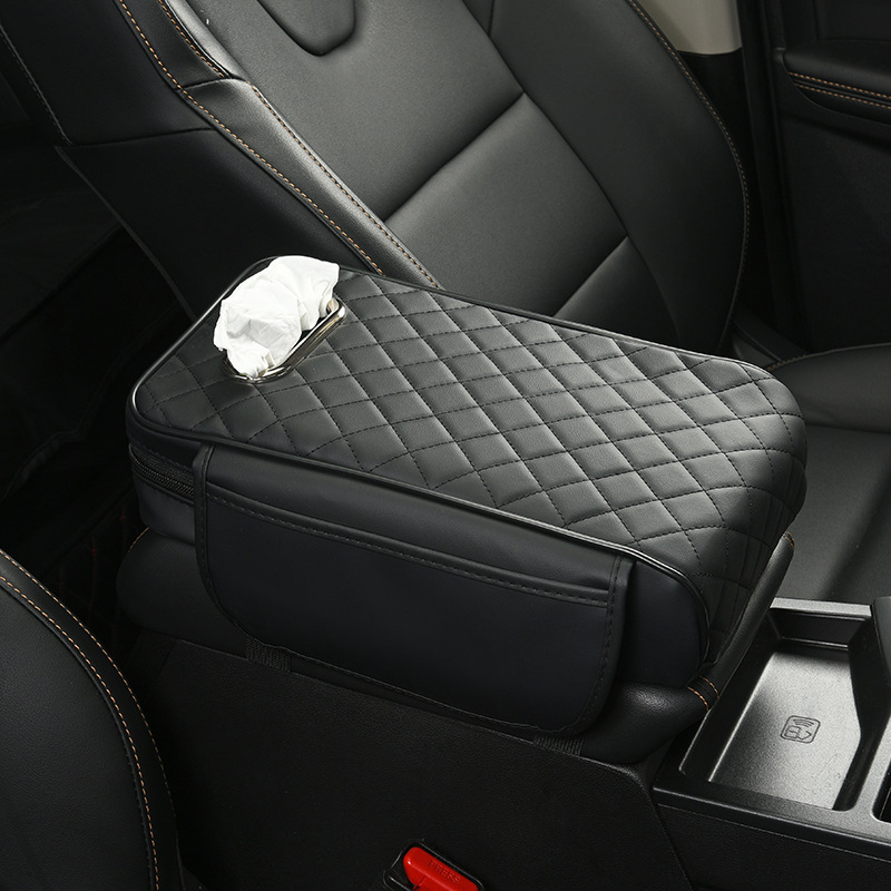 Armrest box pad — Universal Leather Universal - black-no-8-side-storage-bag-tissue-box