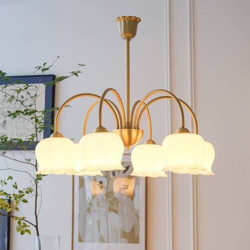 Cherlon Modern French American Full Copper Simple Cream Bell Iris Bedroom Pendant Lamp Closet Living Room Dining Room Pendant Lamp
