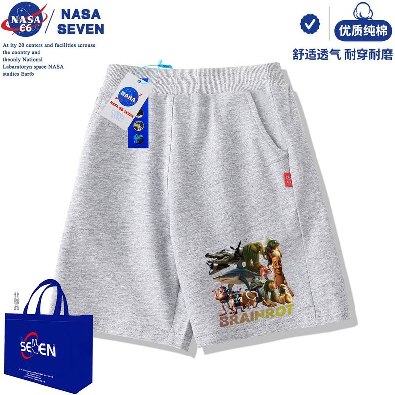 NASA 外山海経サメ忍者半袖ボーイズ 2025 新しいウッドスティックマンピュアコットン Tシャツ中大型子供用トップ|undefined
