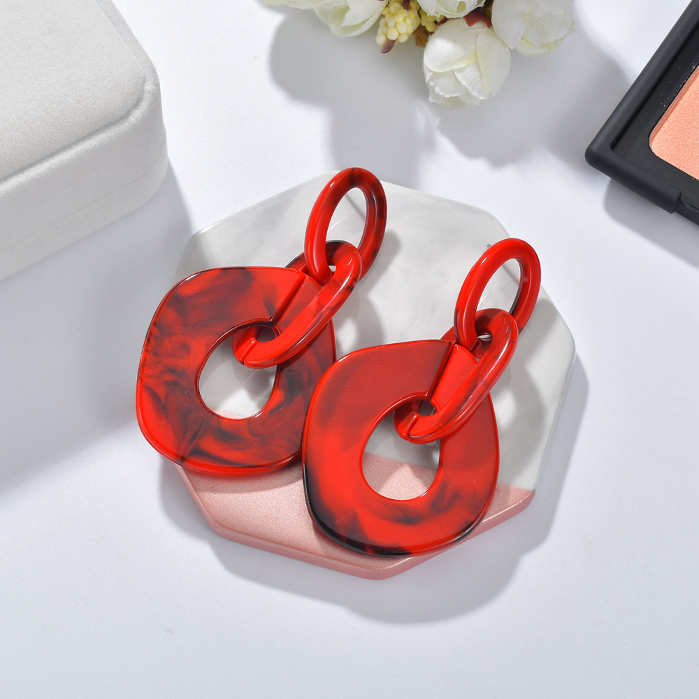 Beige, Red Color Fashion Red Resin Geometric Splicing Earrings Wholesale Nihaojewelry
