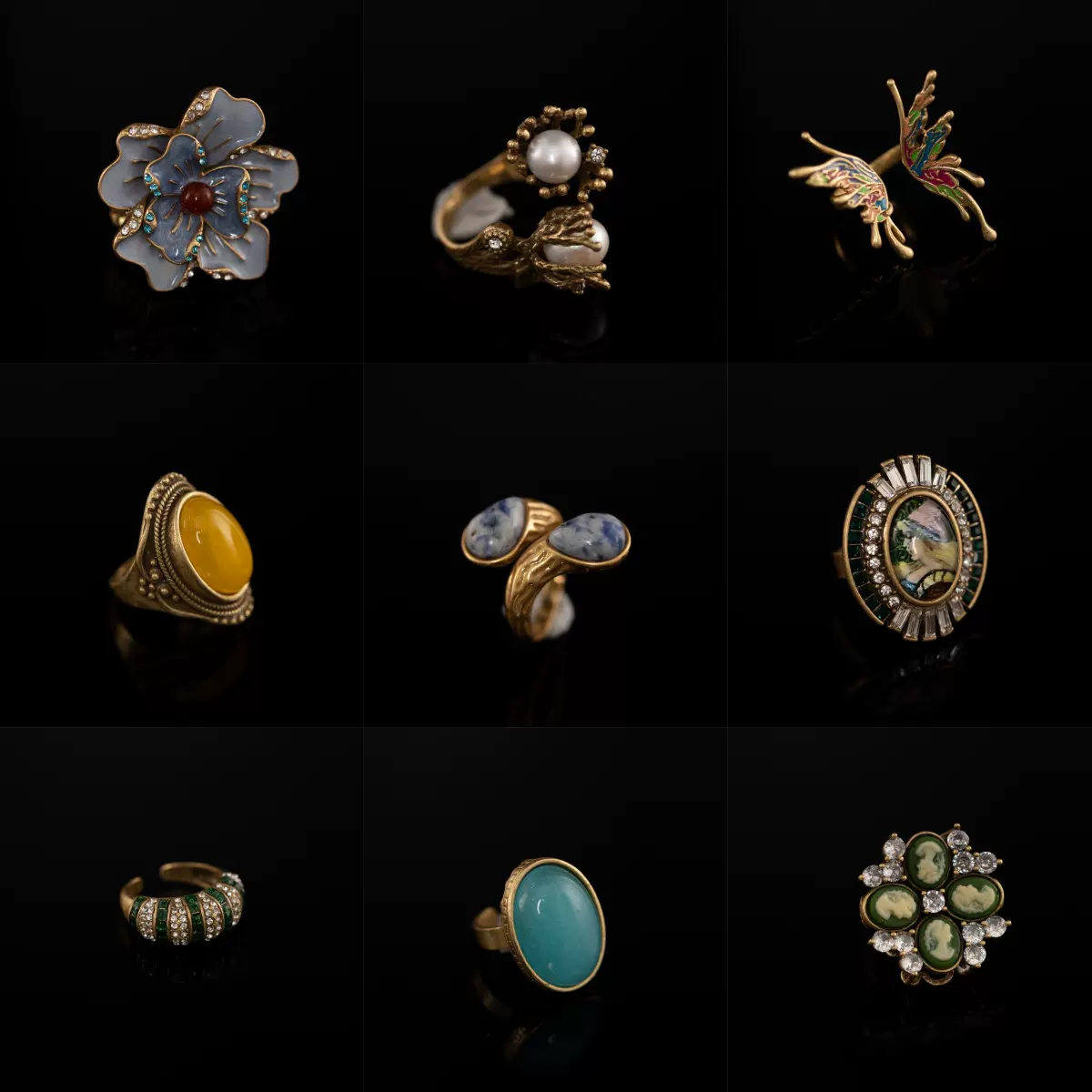 中古铜合金跨境直播指环复古宫廷风高级感女款设计师气质25新戒指