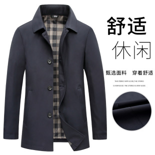 Spring and autumn coat men's lapel autumn single-breasted mid-length casual men's jacket handsome British men's trench coat