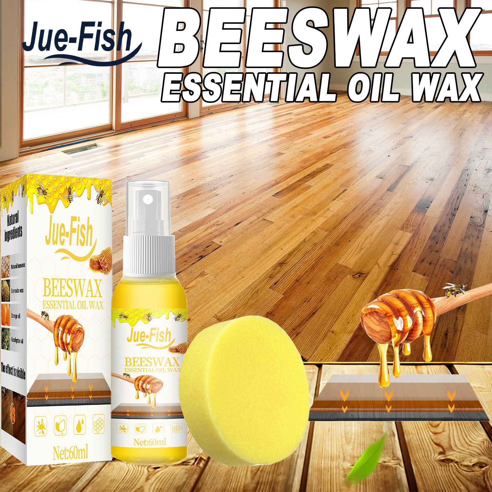 Jue-Fish蜂蜡喷雾木地板蜡家具护理打蜡液体清洁剂地板保养蜂蜡|ms
