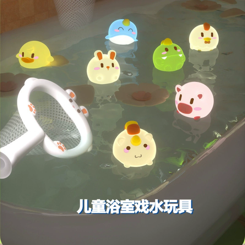 Детская виниловая резиновая ванна с милыми животными для малышей, светящаяся мягкая резиновая игрушка для ванной комнаты, новогодний свет
