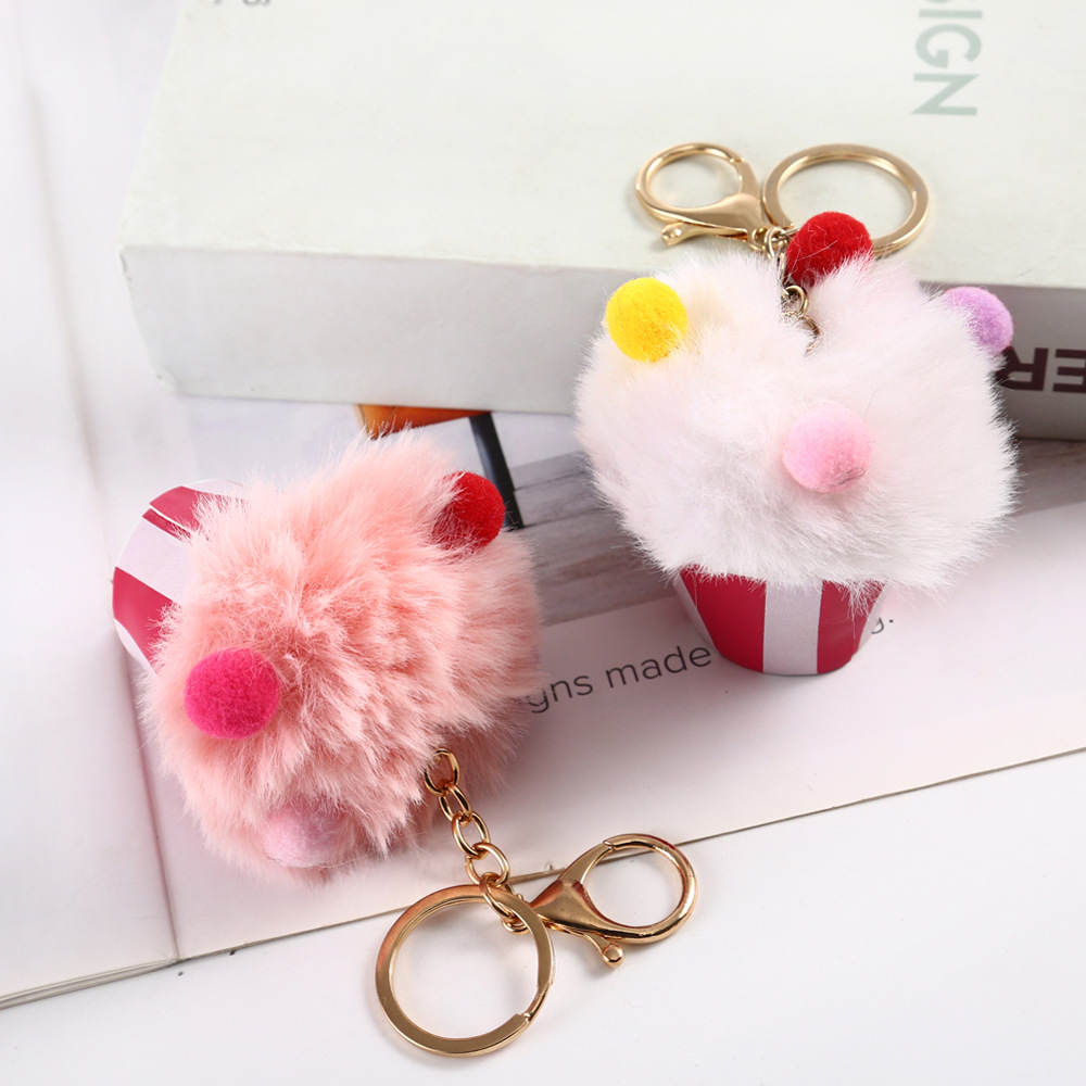 Fashion Ice Cream Alloy Plush Bag Pendant Keychain 1 Piece display picture 3