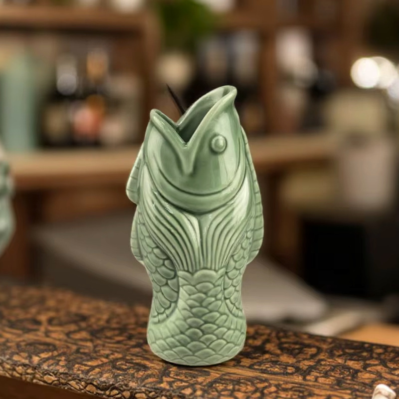 Esqueleto pirata del Caribe Tikki sirena taza de cóctel hawaiana taza de cerámica de temperatura media taza de tótem taza de bar