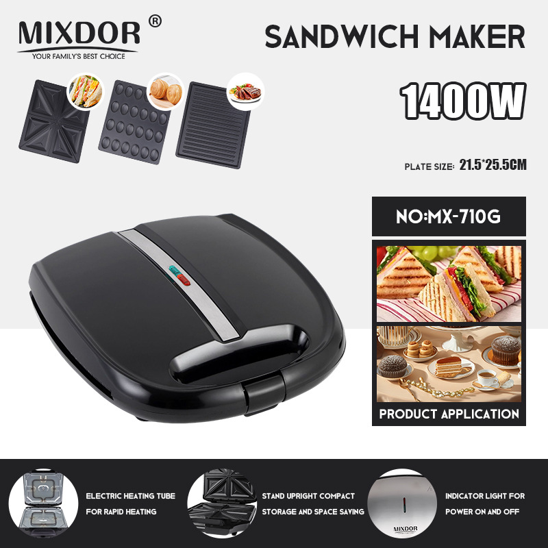 Cross-Border Mixdor Sandwich Machine Multi-Functional Household Toast Bread Machine Double-Sided Flip Heating Plug-In Breakfast Machine