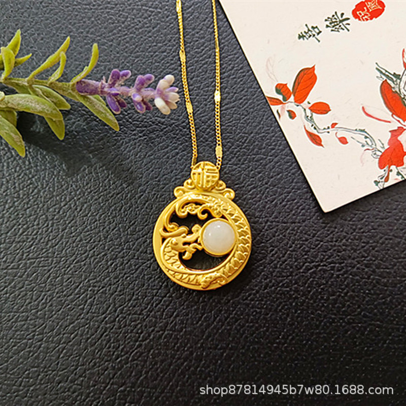 상감 된 Hetian 옥 드래곤 재생 구슬 (직경 25mm)