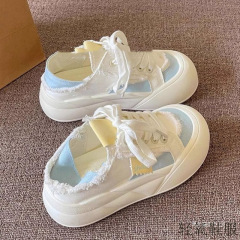 厂家直销新款夏季一脚蹬两穿板鞋女2025年厚底小白鞋透气面包鞋