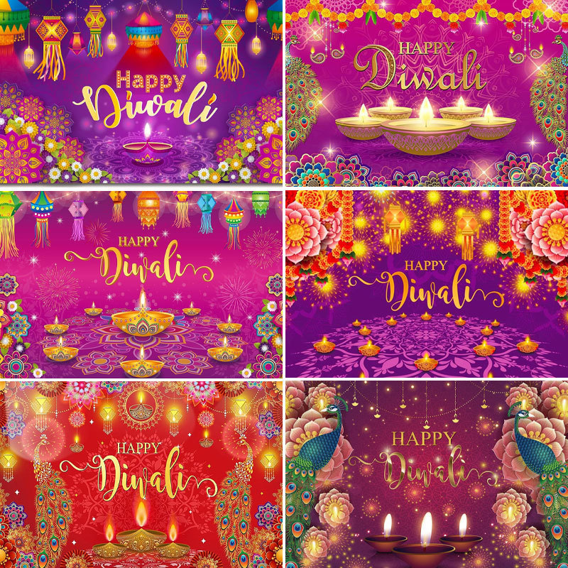 Cross-Border New Diwali Background Cloth Holiday Party Decoration Supplies Scene Layout Props Holiday Celebration Banner
