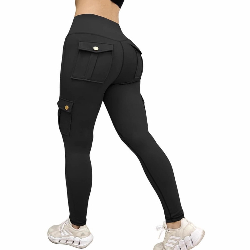Women's High Waist Sports Tights Hip Lift Pocket Sweatpants Tummy Control Yoga Pants Flap Pockets