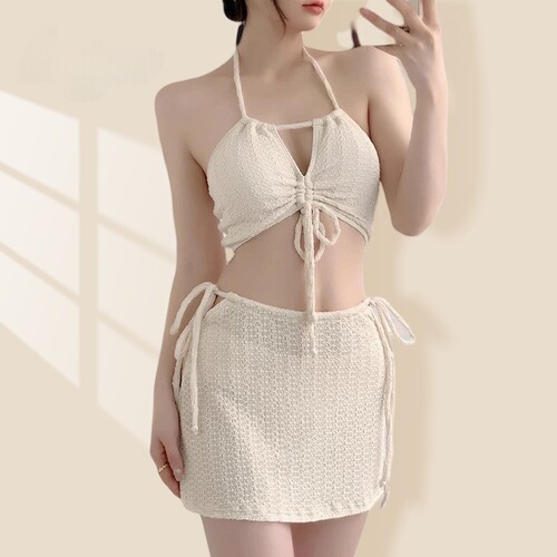 Separate swimsuit skirt style three-piece bikini swimwear sexy internet celebrity high-end slimming hot spring vacation swimwear 
