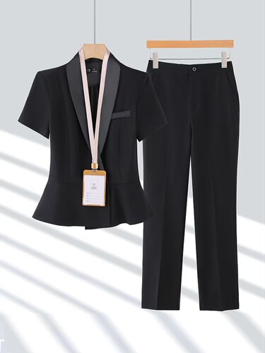 Women's Summer Short Sleeve Suit Set Professional Quality High-End Beauty Salon Health Spa Gold Shop Hotel Front Desk Workwear