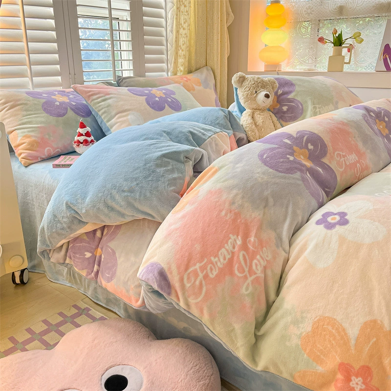 Новый молочный бархат набор из четырех частей утолщенный коралловый бархат осенние и зимние простыни одеяло одеяло постельное белье