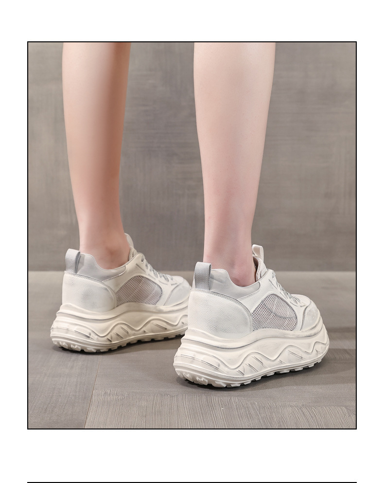 Giày thể thao nữ đế dày tăng chiều cao sneaker trắng cổ thấp — Xám trắng chi tiết 13