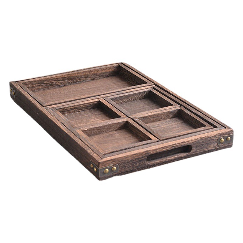 Bandeja de té de madera de paulownia estilo japonés, para casa de té, casa de huéspedes, bandeja de almacenamiento para teteras, bandeja de madera para aperitivos de té de la tarde dividida