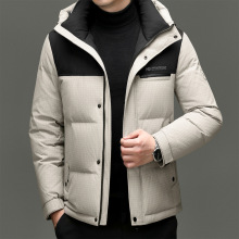 中青年冬季新款男士加厚鸭绒连帽羽绒服拼色保暖短款休闲抗寒外套