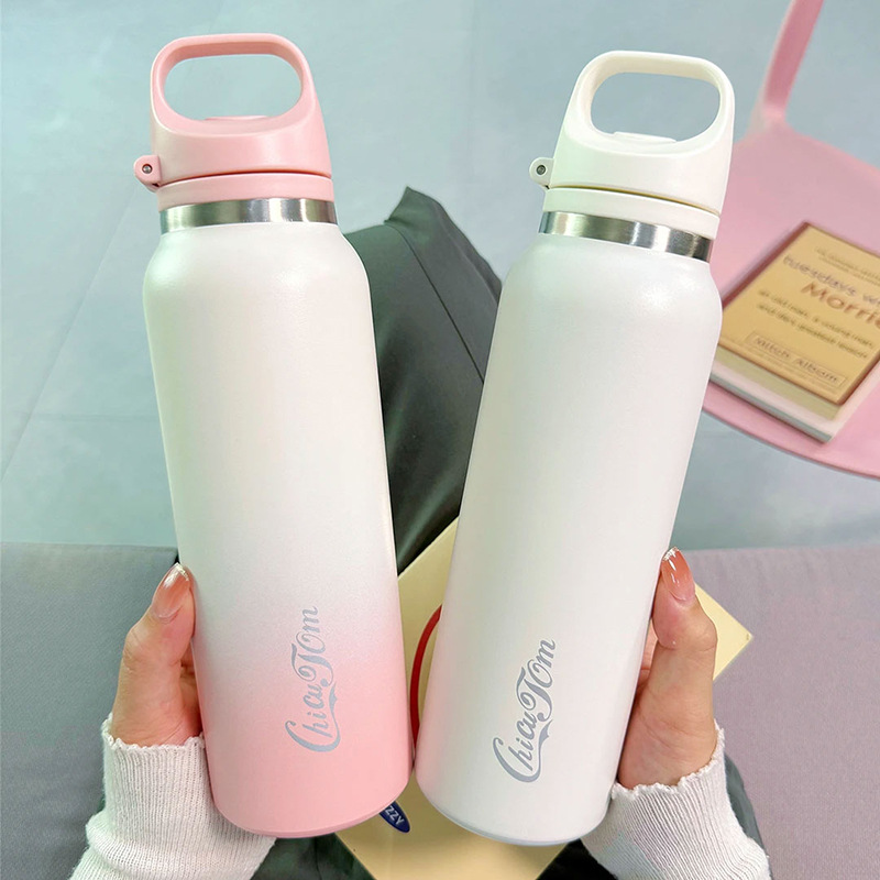 Sports Water Cup, Light Luxury and High-End Water Kettle, Stainless Steel Ceramic Liner Thermos Cup, One-Click Quick Opening, Portable Car Cup