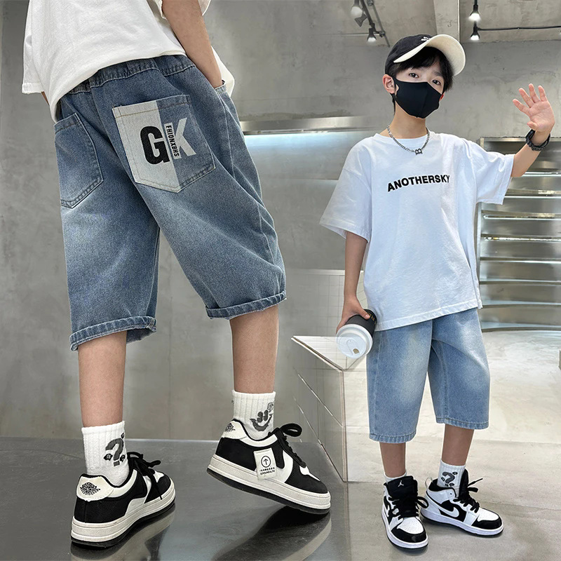 Boys' Denim Shorts, Thin Style, 2026 New Arrival, Five-Point Pants, Loose Fit, Stylish, Breathable Mid-Length Pants for Medium and Large Children