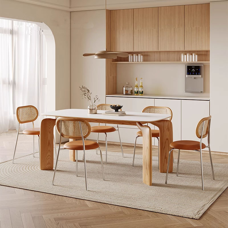 Danvance madera crema viento de pierna de elefante mesa de comedor pequeña mesa doméstica tabla de comedor de madera maciza rectangular