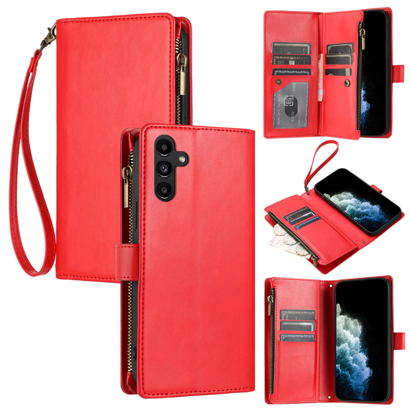 Cross-Border Applicable S26 Mobile Phone Leather Case S26 Edge Flip Cover with Card Slot and Zipper Wallet S25 Business Protective Case