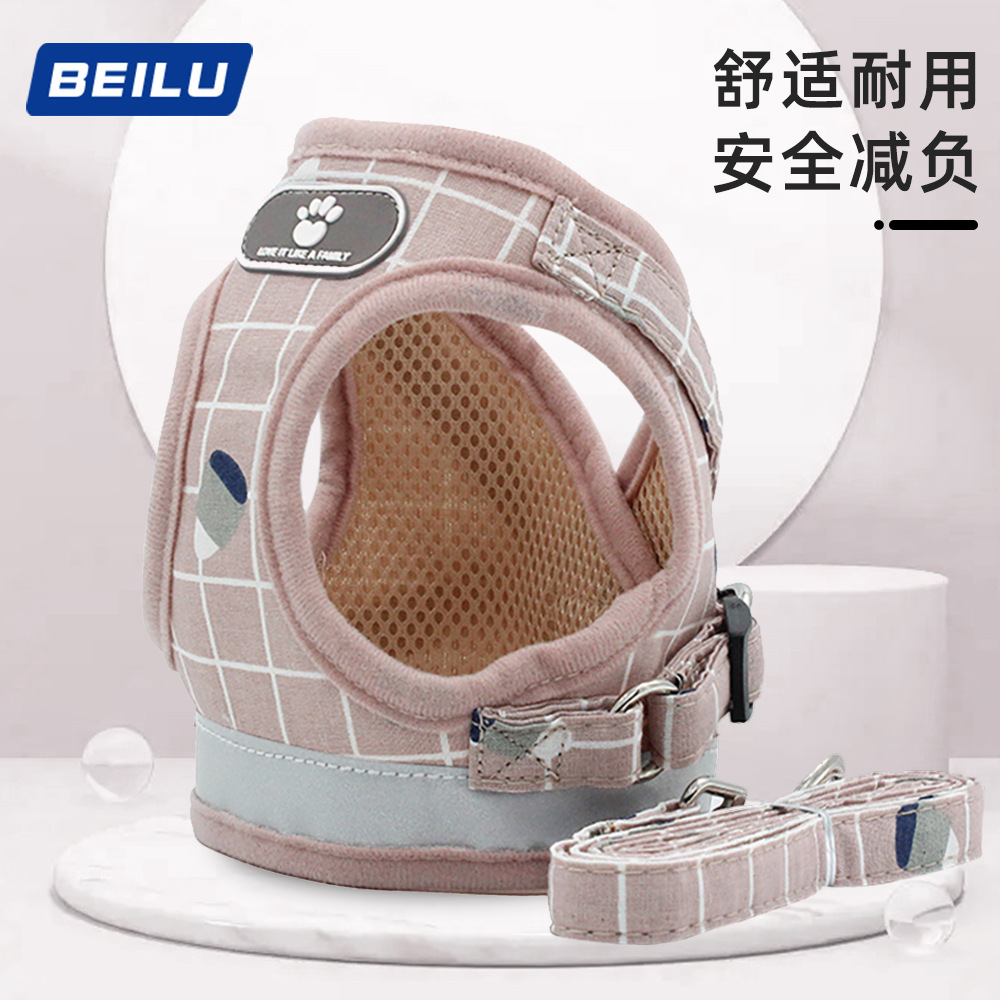 Arnés para Perros con Correa, Estilo Chaleco, Diseño a Cuadros, Reflectante, Universal para Perros y Gatos, Correa para Pasear Mascotas