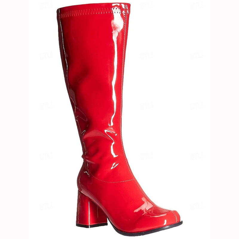 Amazon temu European and American Square Head Patent Leather Thick Heel High Heel 80 s Carnival Party High Boots Knee-High Boots