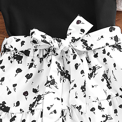 Ladie's Set 2024 Summer New Ruffled Short-Sleeve Top and Floral Cupcake Skirt Two-Piece Cross-Border Children's Clothing Wholesale