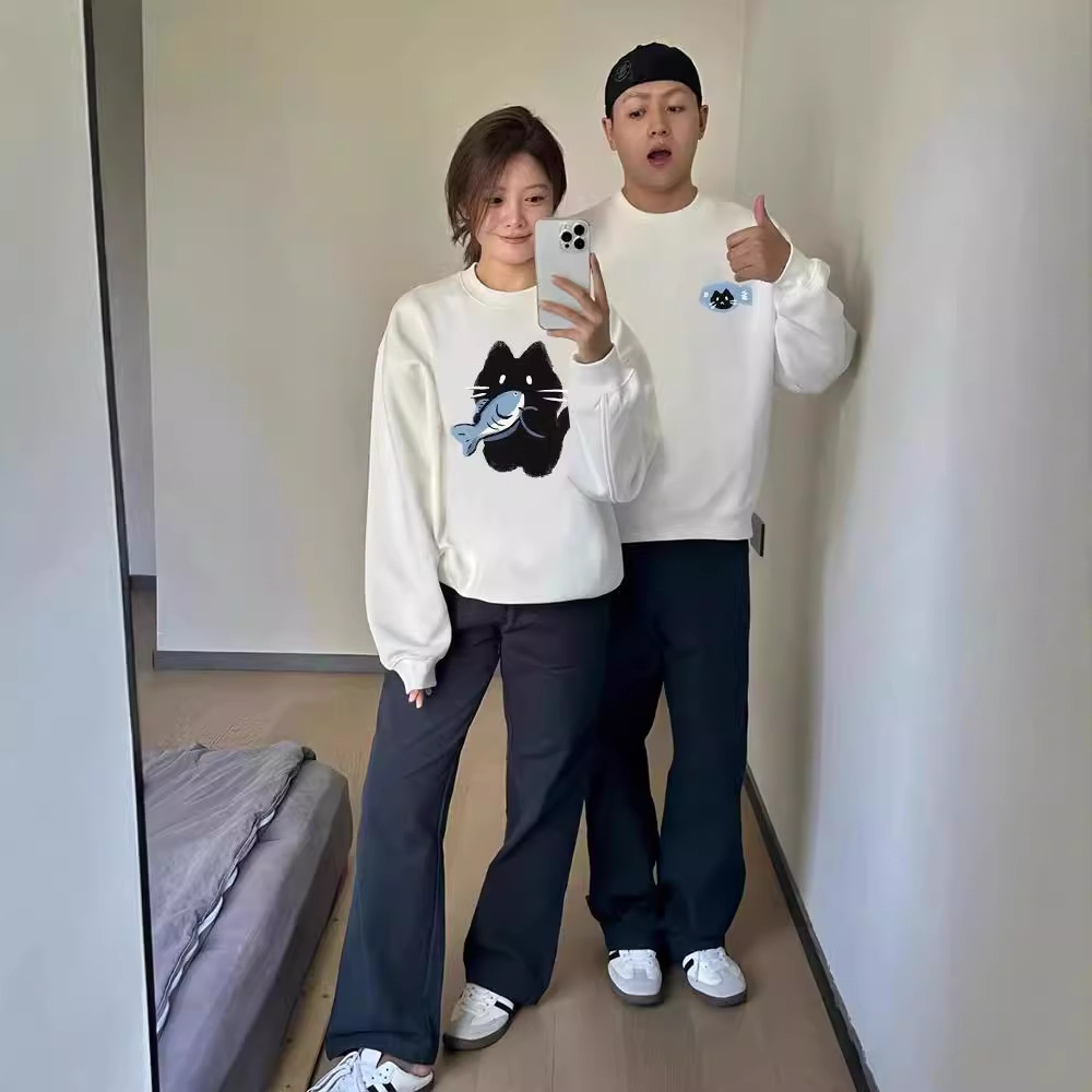 가을과 겨울 오버 사이즈 기모 라운드 넥 스웨터 남녀 최고 스페셜 커플 의류 패션 브랜드 클래스 옷 따뜻한 베이스 셔츠