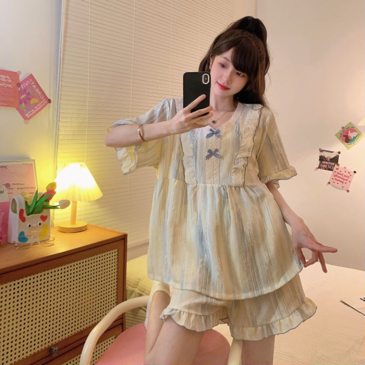 Foreign Trade Wholesale Plus-Size Women's Summer Pajamas, Thin and Loose-Fitting, Comfortable Oversized Short-Sleeve Shorts Home Wear That Can Be Worn Outside