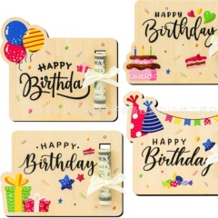 クロスボーダー木製誕生日ギフトマネーギフトクリエイティブグリーティングカードパーソナライズされた友情ギフト 4 点セット