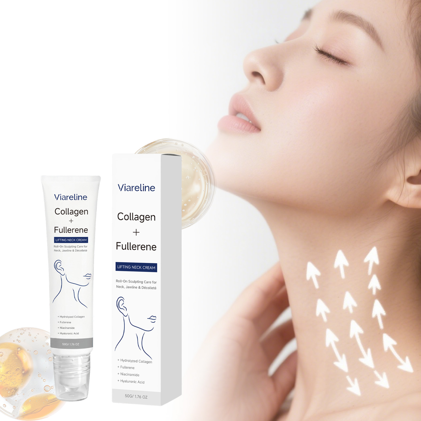 Viareline Collagen Moisturizing Neck Cream Is a Gentle, Skin-Friendly, and Soft Massage Cream for Daily Use on the Face and Neck Skin