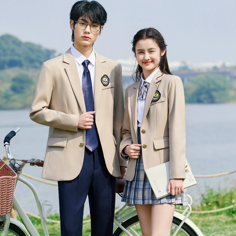 Мужской и женский синий пиджак с длинными рукавами в одном стиле, школьная форма для школьников в консервативном стиле, классная форма, костюм и костюм с юбкой.