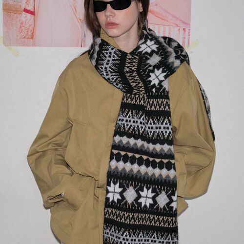 Heavy Industry Style Færöe Island Thick Warm Knit Scarf Retro Atmosphere Wide Version Winter Warmth