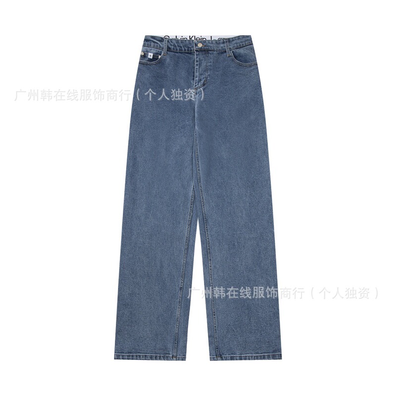 跨境高版本c家重磅微弹牛仔布直筒低腰宽松牛仔裤logo可拆卸裤边|undefined